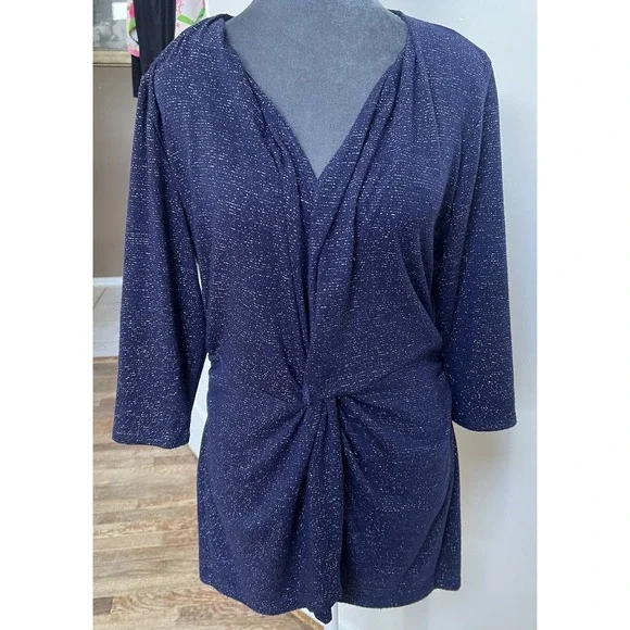 Kiyonna Top 0X =10 12 Bellini Blue Star Night Glitter Slimming Versatile $68 - Picture 4 of 16